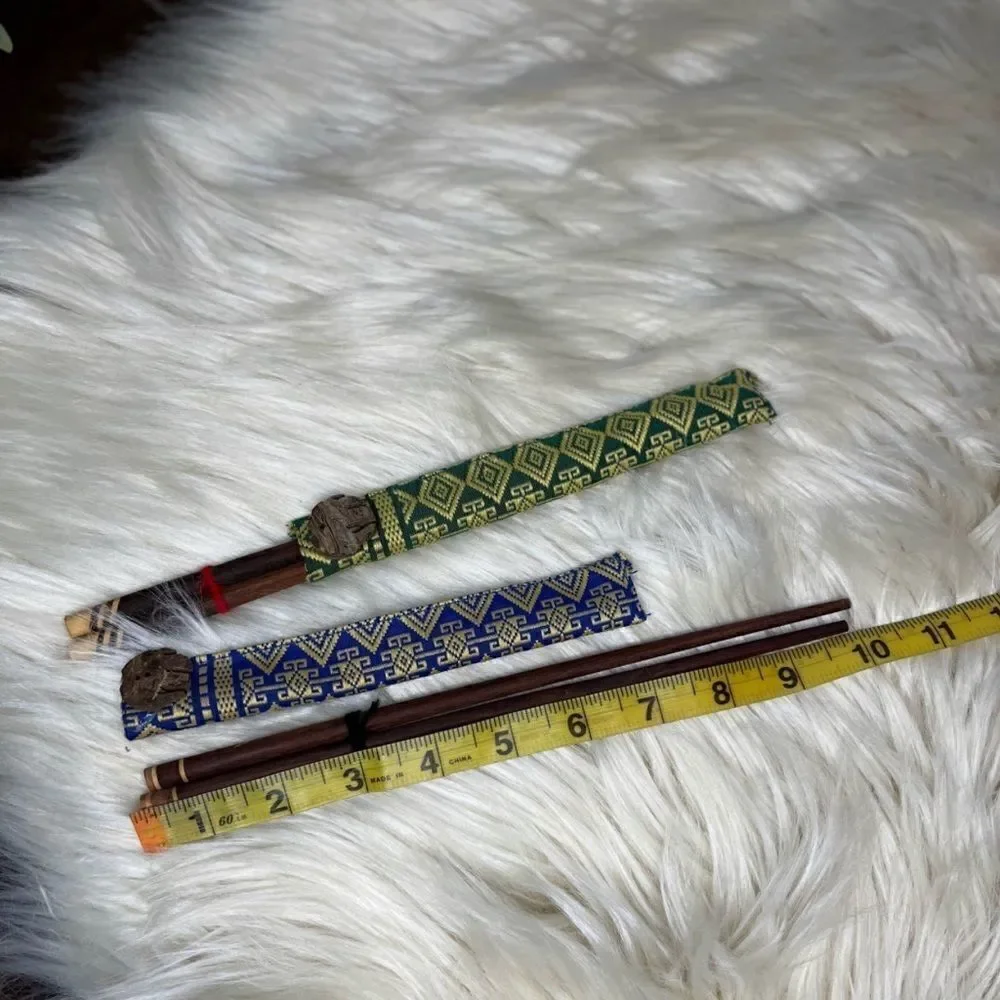 Bamboo Chopsticks & Silk Case Wooden Elephant Reusable